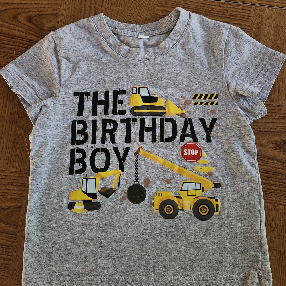 Construction Theme Birthday Boy T-Shirt - Gray and Yellow